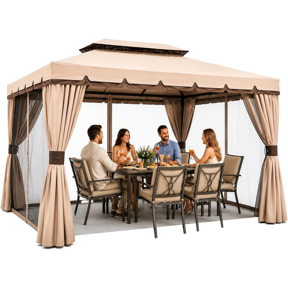 Gazebo Royal 3X4 Metri In Alluminio Impermeabile Zanzariera Antipioggia Moka