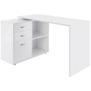 Scrivania Angolare per PC con 2 Cassetti e Ripiani Aperti, Scrivania ad Angolo Forma a L in Legno e Metallo, 117x83.5x76 cm, Bianco