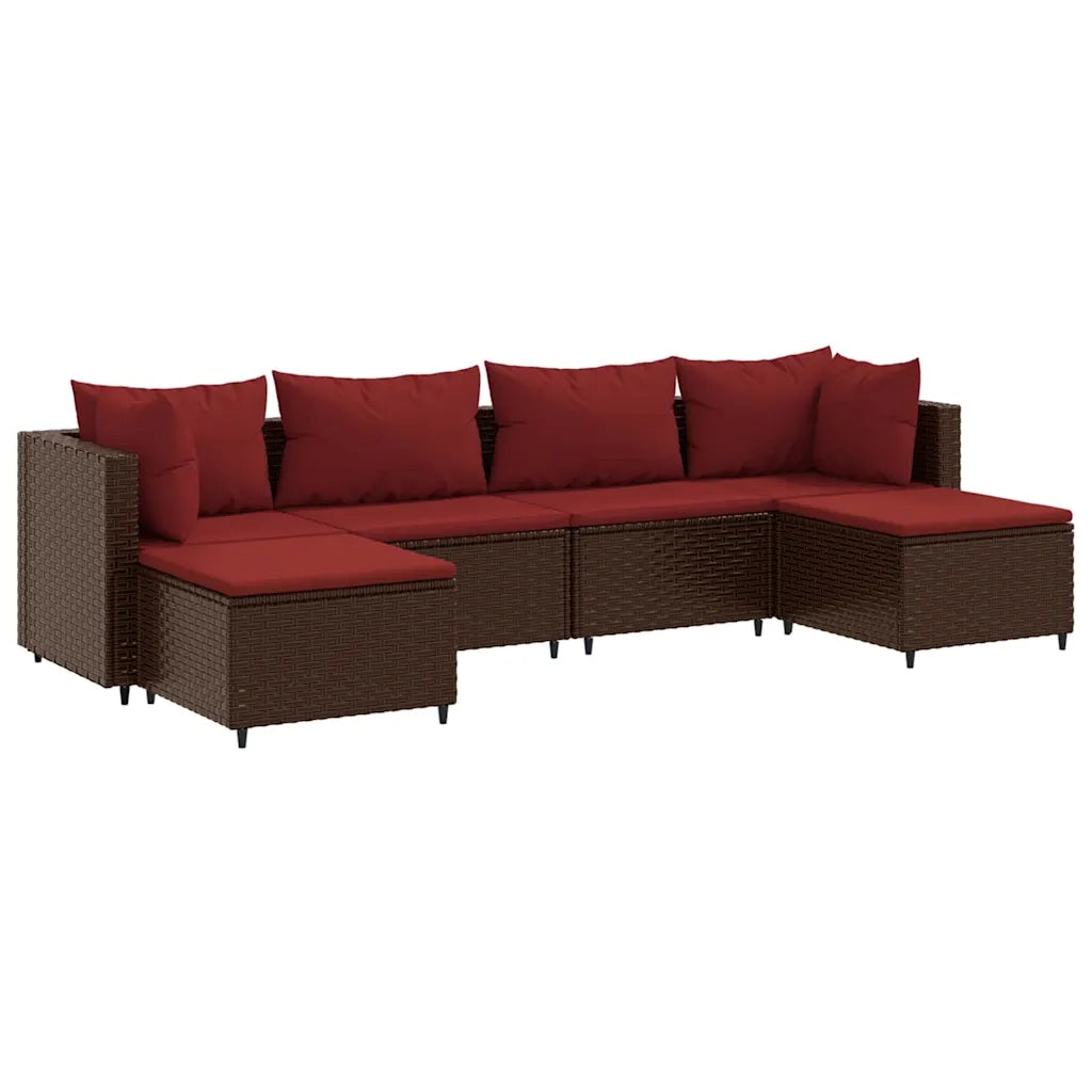 Set Mobili da Giardino 6pz con Cuscini in Polyrattan Marrone