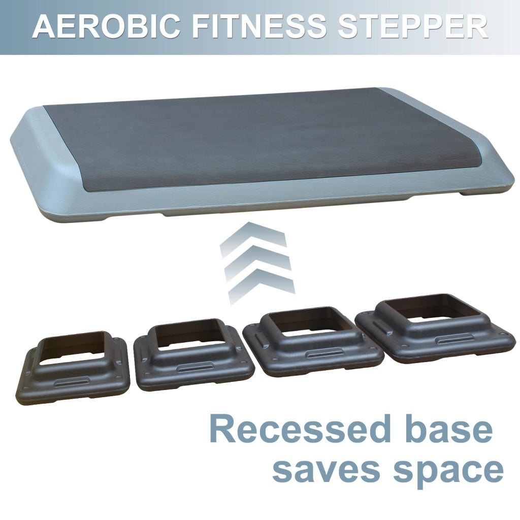 Piattaforma step aerobica ¨C Minimal ¨C 110cm, altezza regolabile, con 4 rialzi, grigia