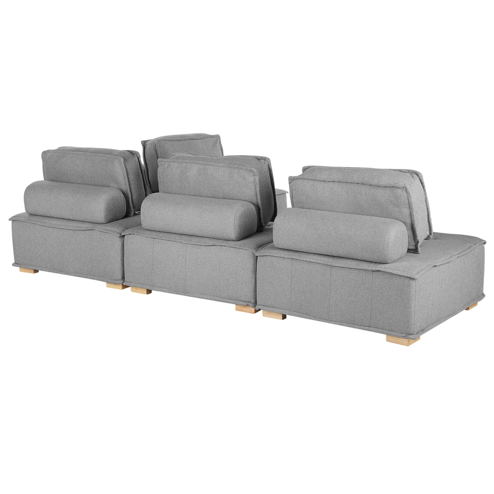 Divano Angolare Tessuto Poliestere Grigio 300 x 200 cm Imbottito 4 Posti Modulare A Forma Di L Scandinavo Moderno