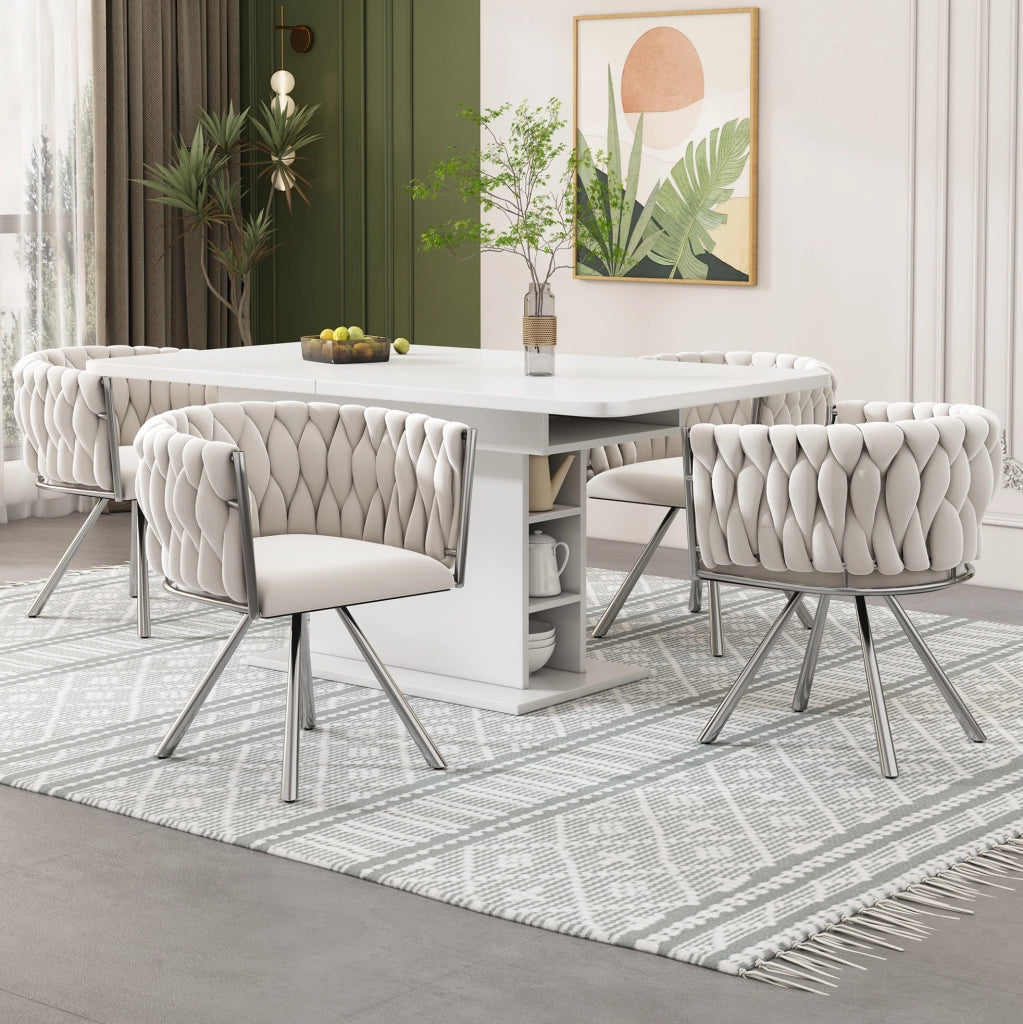 Set di 6 sedie da pranzo girevoli con schienale ergonomico in velluto beige