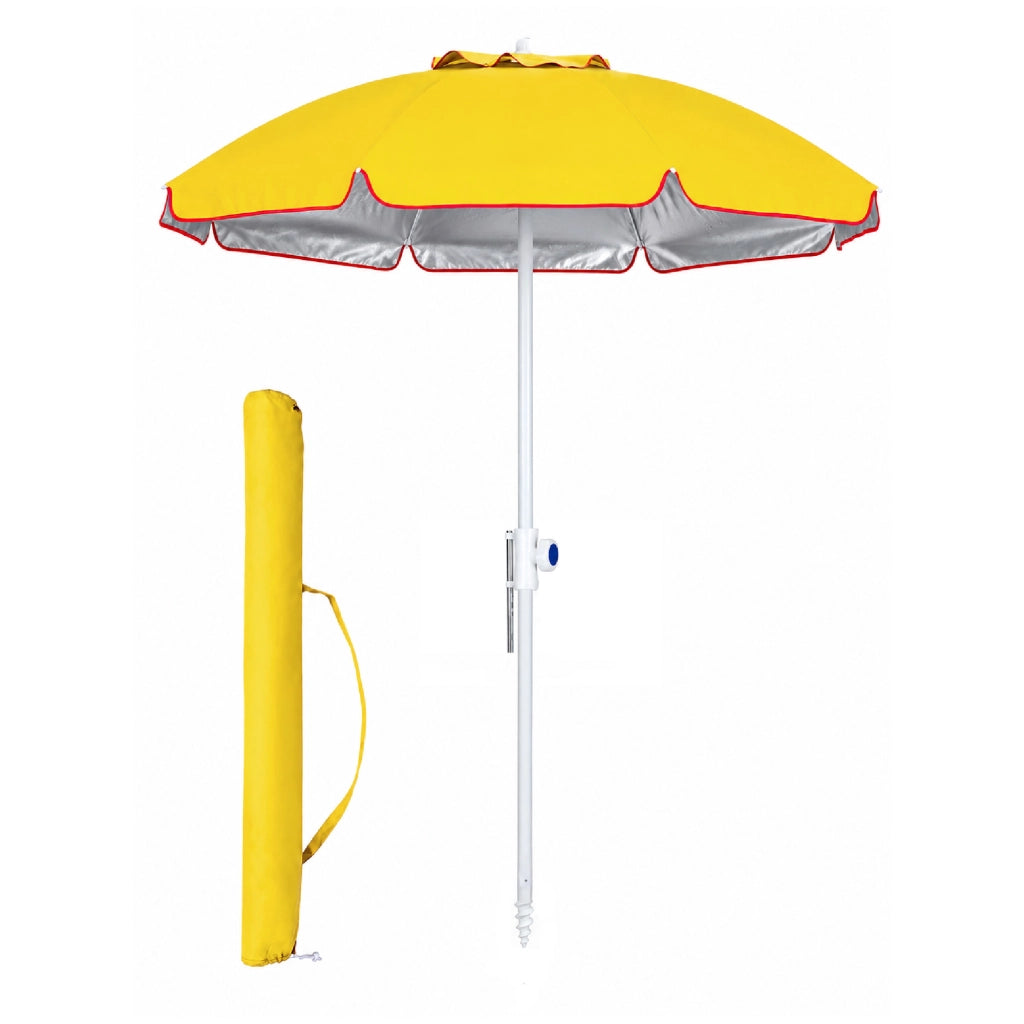 Ombrellone Mare Maxi 220 cm con Protezione UV, Palo a Vite e Inclinazione Regolabile, Parasole da Spiaggia con Presa d'Aria Antivento, Stecche Resistenti e Custodia Trasporto Giallo