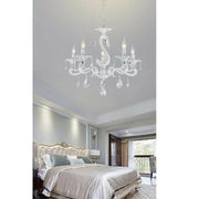 Trade Shop - Lampadario Classico Attacco E14 5 Bracci Con Pendenti In Acrilico Lampada A15-5 - Bianco