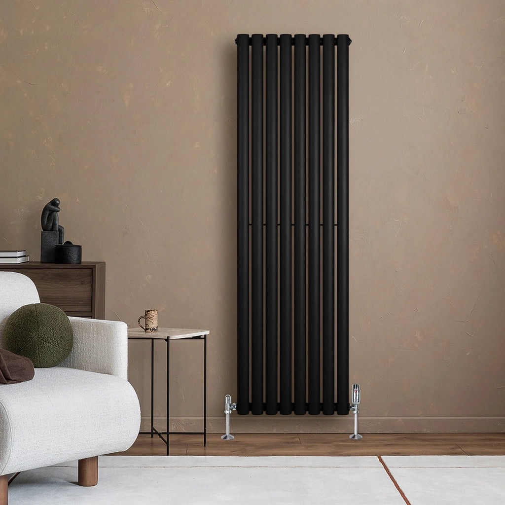 Radiatore Verticale Design Ovale Colonna Singola Nero 1600x480 mm