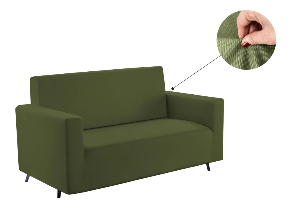 Copridivano Tinta Unita Elasticizzato Antimacchia Modello Sagomato Colore Verde - 4 Posti - Verde