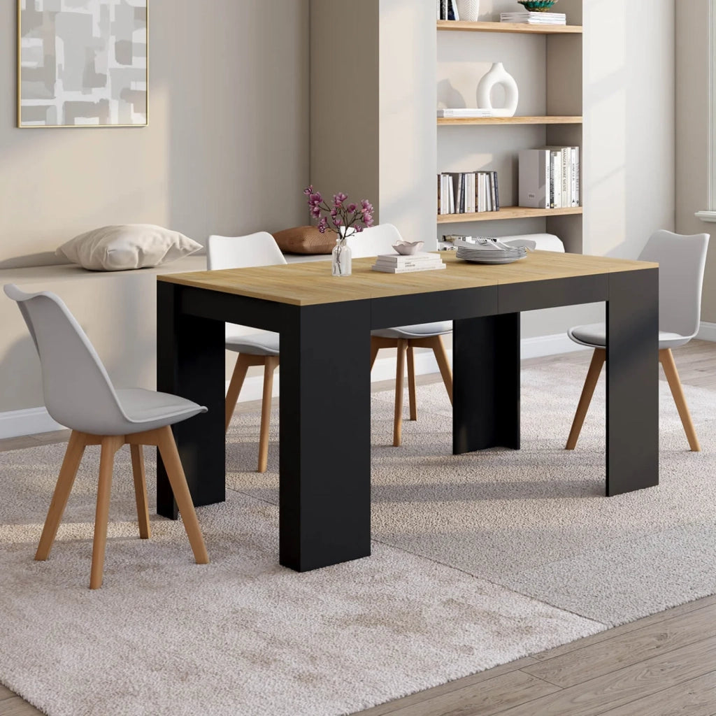 IDMarket - Consolle allungabile a 6 posti ORLANDO, 140 cm, legno nero e impiallacciato faggio