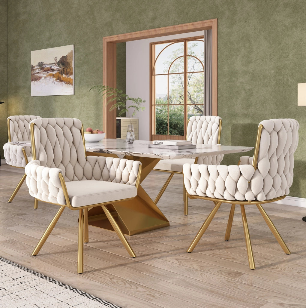 Set di 2 sedie da pranzo girevoli in velluto beige