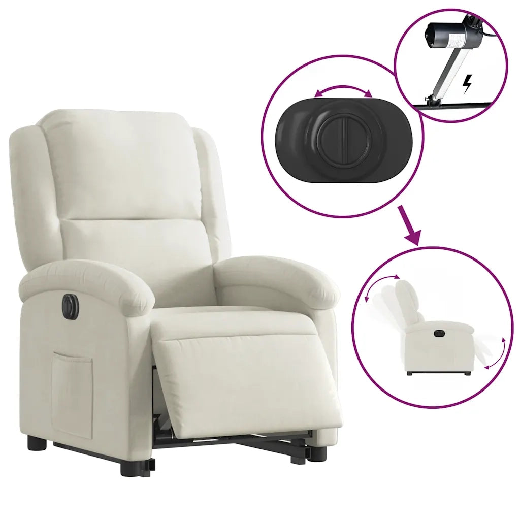 Poltrona Alzapersona Reclinabile Elettrica Crema in Velluto 3204331