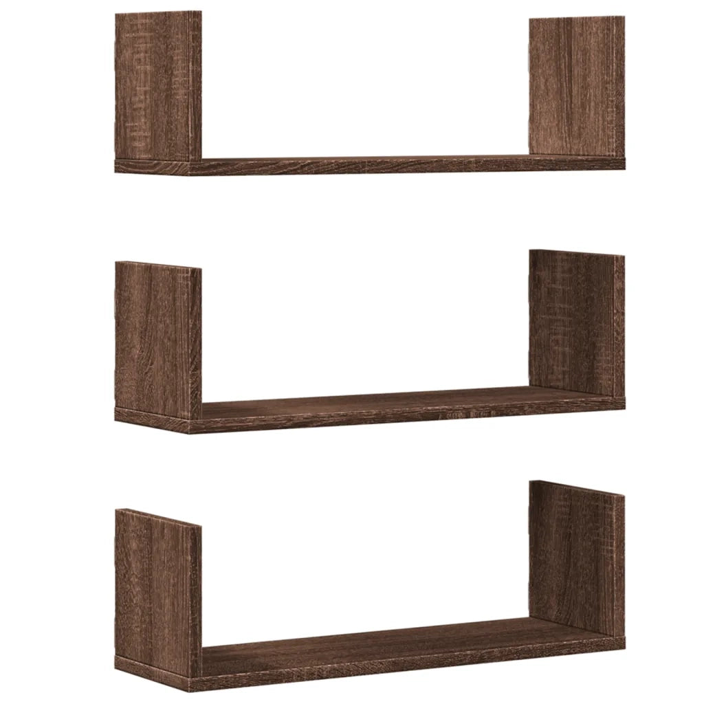 3 pz Mensole da Parete | Scaffali a Parete | Ripiano a parete Rovere Marrone 58x18x18 cm in Truciolato