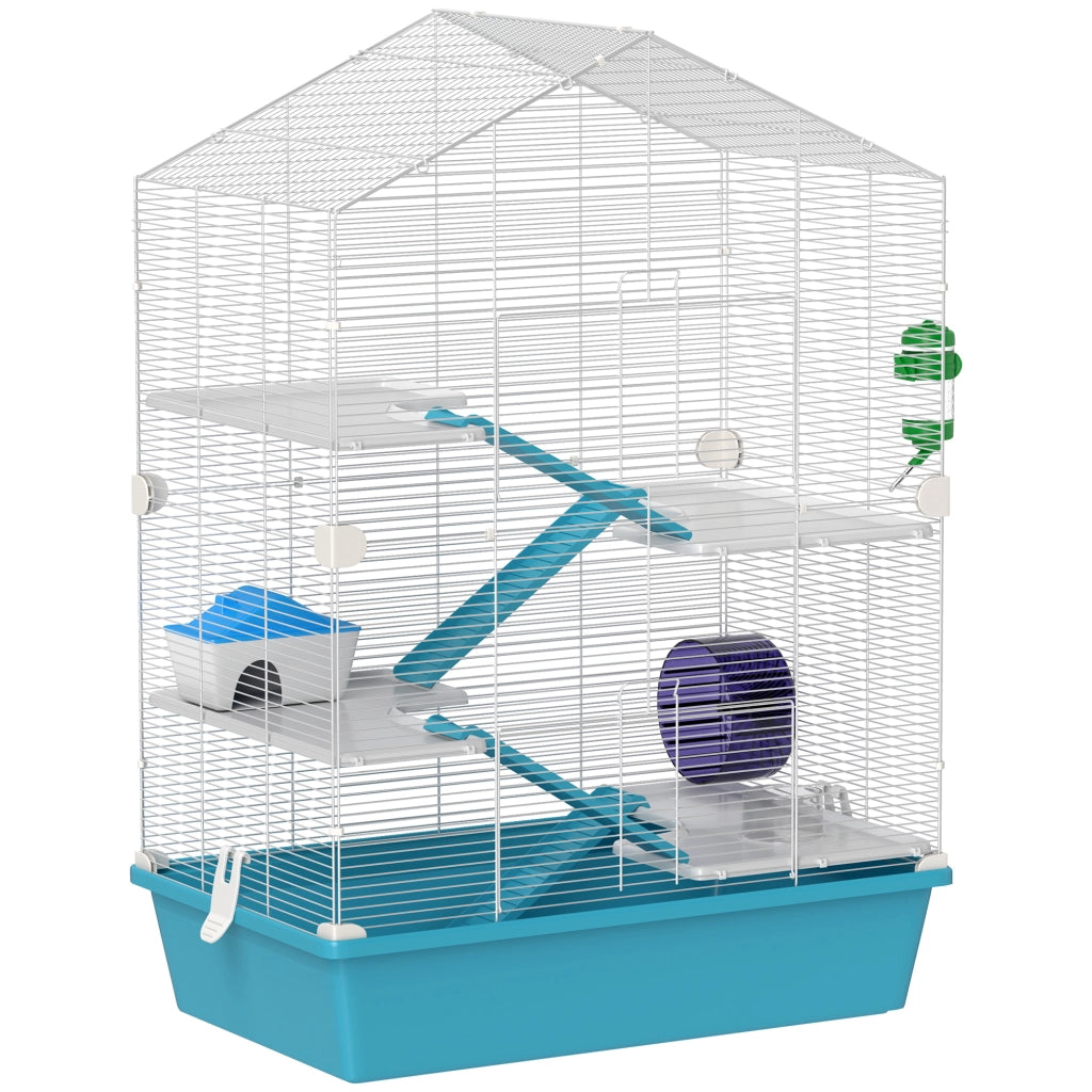 Gabbia per Criceti a 5 Livelli con Piattaforme, Casetta, Rampas e Ruota ¨C Zephmum ¨C 58x36x81cm Azzurro