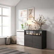 Cassettiera, 157x35x75cm, Camera da letto, Camino elettrico, Bianco e nero RF3424