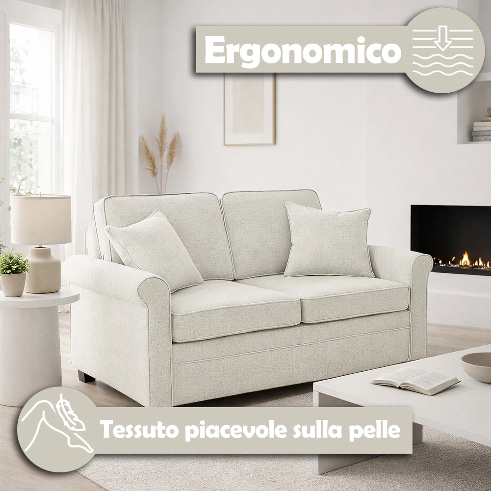 Divano Letto a 2 Posti Beige con Cuscino Memory Ergonomico con Apertura Facile