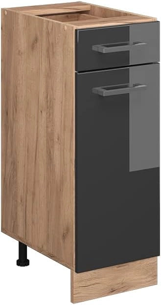 Mobiletto base per cucina R-Line, Antracite lucido, 30 cm senza piano di lavoro, per la libera combinazione all'interno di sistemi cucina modulari