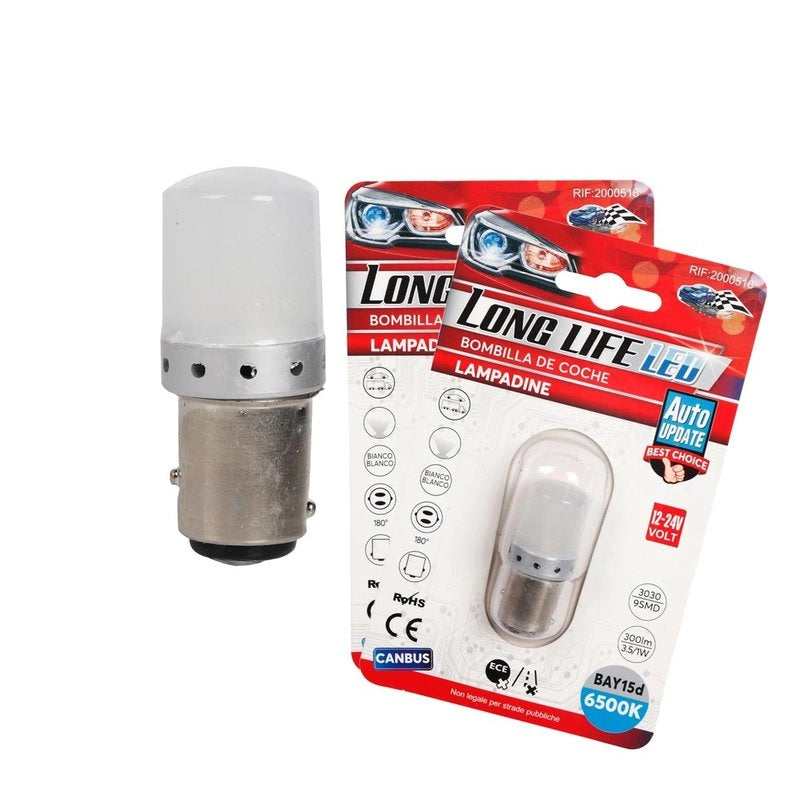 2 Pezzi Lampada LED BAY15D S25 P21/5W 9 SMD 3030 12V 24V 300lm 1W/3.5W Doppio Filamento Bianco Freddo Piedi Sfalsati 45mm