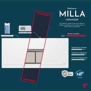 Radiatore elettrico Thomson WiFi con inerzia in ceramica e termostato intercambiabile, 1500W Milla