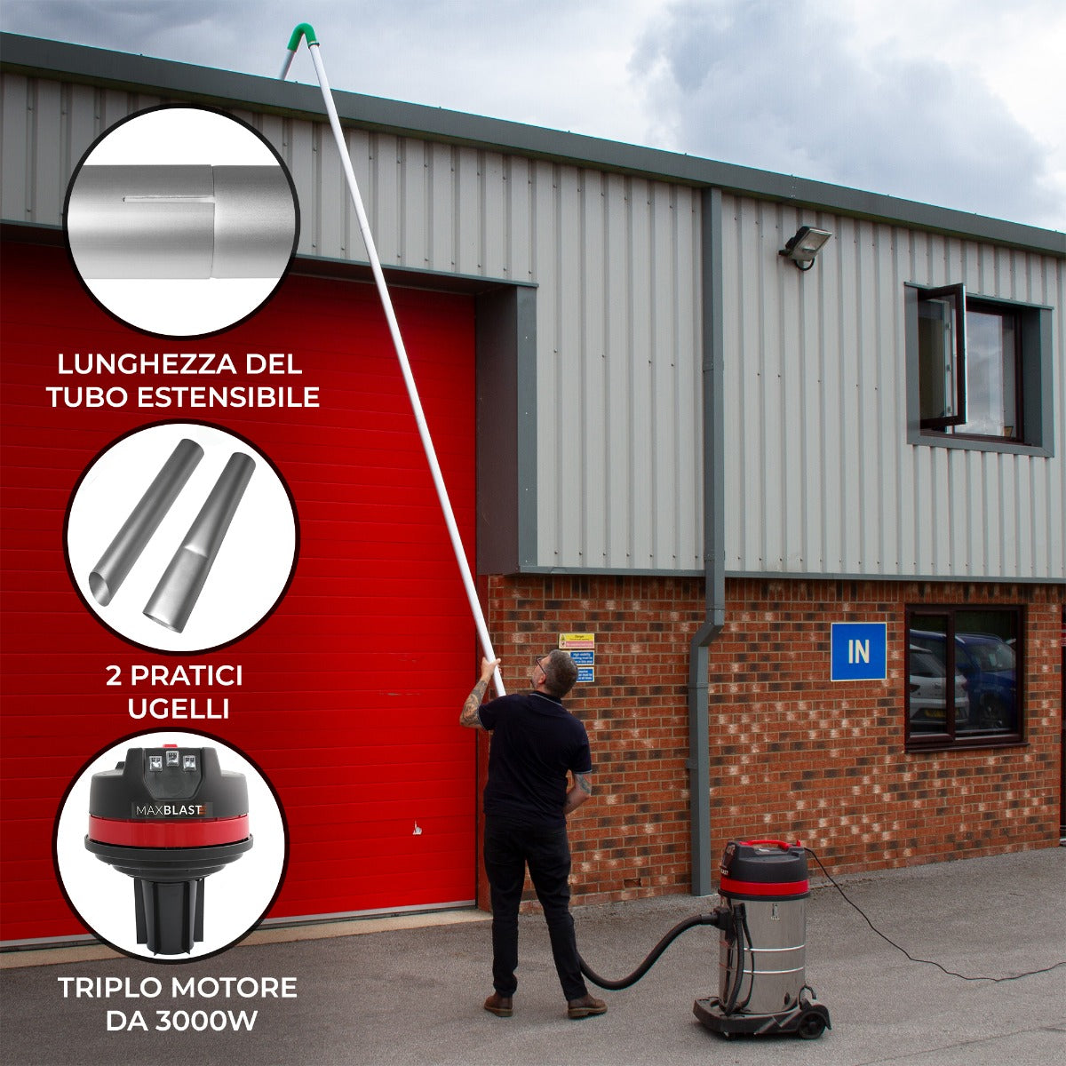 Kit di aspirazione per grondaie e aspirapolvere a secco e umido da 80 litri