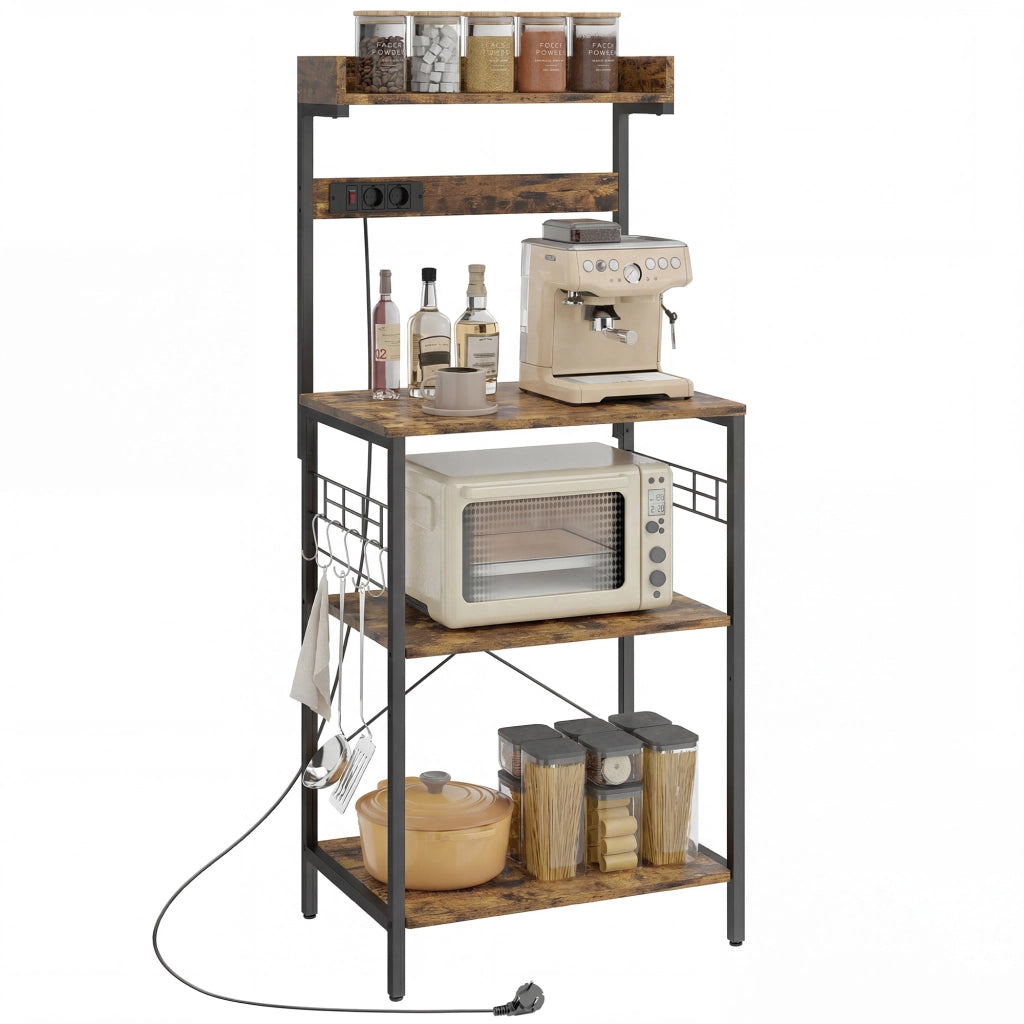 Scaffale Cucina con Prese Elettriche ¨C Xylo ¨C Legno Marrone Rustico 60x42x137 cm