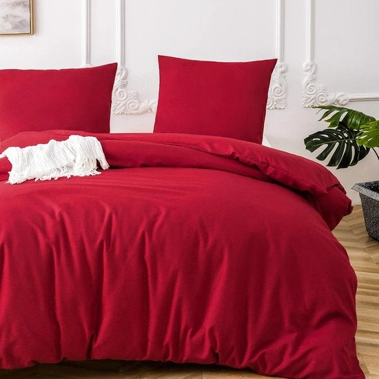 Set di coperte, microfibra sbucciata, 1 coperta da letto 200 x 220 cm + 2 cuscini 80 x 80 cm, con chiusura a raccordo, rosso