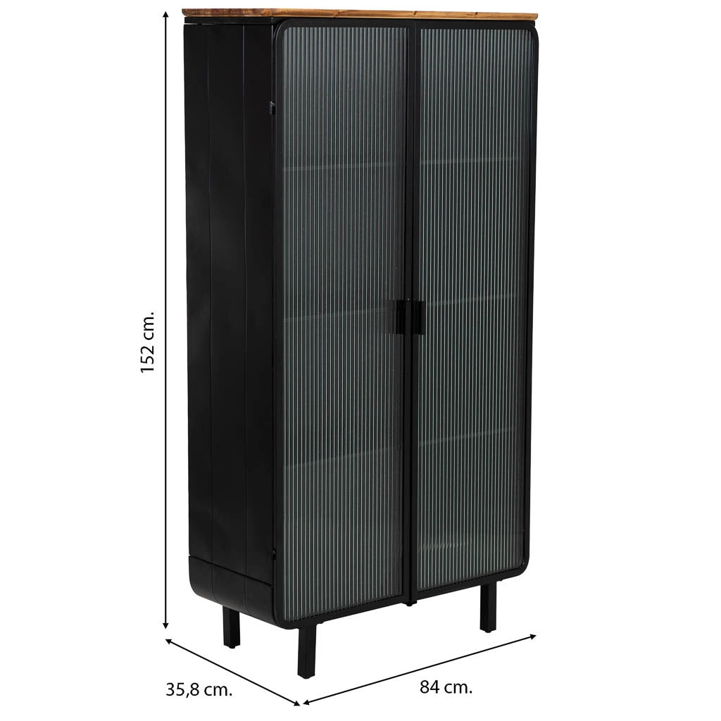 Vetrina in metallo, legno e vetro, 2 ante, nero, 84 x 35,8 x 152 h cm