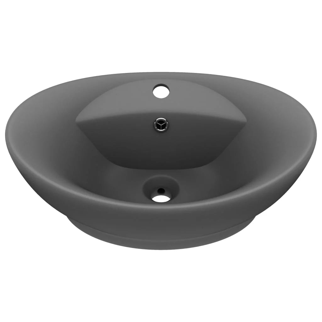 Lavabo ovale con troppopieno lavabo da appoggio lavabo da bagno interno del vano cosmetico 58,5 x 39 cm ceramica grigio scuro opaco 02_0002681
