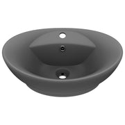 Lavabo ovale con troppopieno lavabo da appoggio lavabo da bagno interno del vano cosmetico 58,5 x 39 cm ceramica grigio scuro opaco 02_0002681