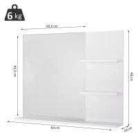 kleankin Mobiletto Pensile Bagno 60 x 10 x 48cm, con Specchio e 3 Ripiani, Armadietto a Parete in MDF Bianco
