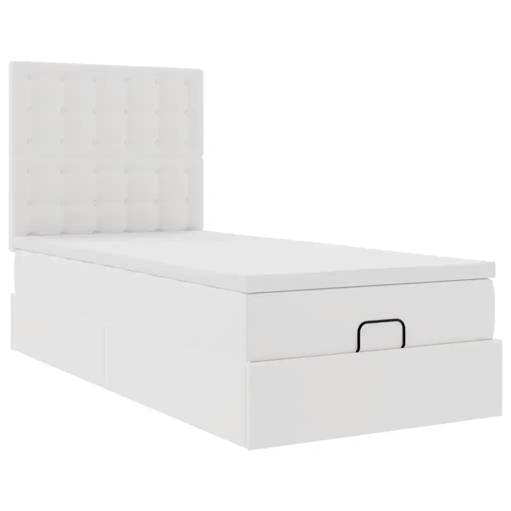 Letto Pouf con Materasso Bianco 90x200 cm Similpelle