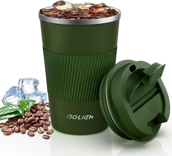 Bicchierino termico, tazza per caffè con coperchio ermetico, tazza termica, tazza isolante, borsa per il caffè in acciaio inossidabile per viaggi, tazza per caffè e tè (380 ml, verde)