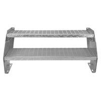 Scala in metallo a 2 livelli regolabile in altezza 60 cm di larghezza Acciaio zincato argento 2 gradini regolabili Griglia resistente alle intemperie Spessore asta 5 mm Kit di fissaggio GRATUITO