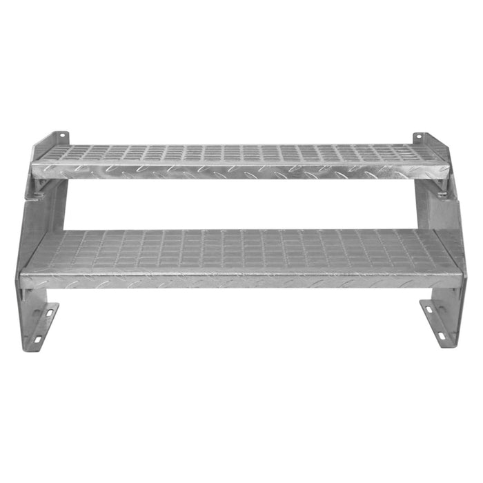 Scala in metallo a 2 livelli regolabile in altezza 60 cm di larghezza Acciaio zincato argento 2 gradini regolabili Griglia resistente alle intemperie Spessore asta 5 mm Kit di fissaggio GRATUITO