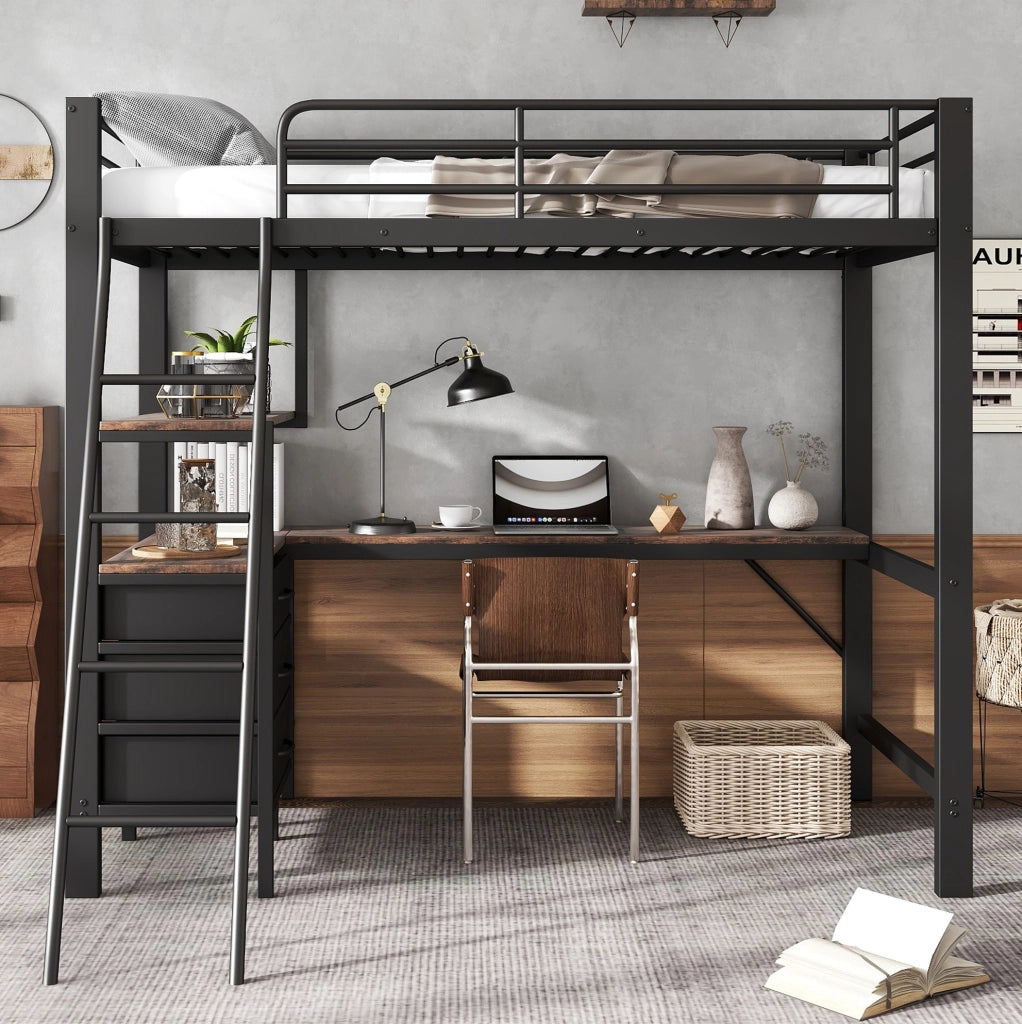 Letto a soppalco 90x200 cm con scrivania e 3 cassetti