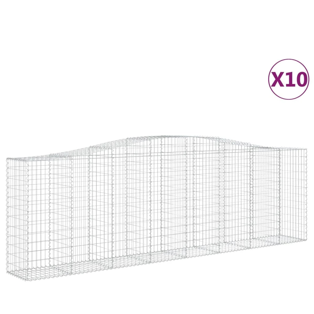 Cestini gabbioni recinzione a gabbia muro di contenimento ad arco 10 pezzi 400 x 50 x 120/140 cm ferro zincato argento 02_0040288