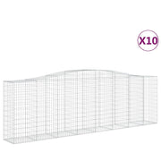 Cestini gabbioni recinzione a gabbia muro di contenimento ad arco 10 pezzi 400 x 50 x 120/140 cm ferro zincato argento 02_0040288