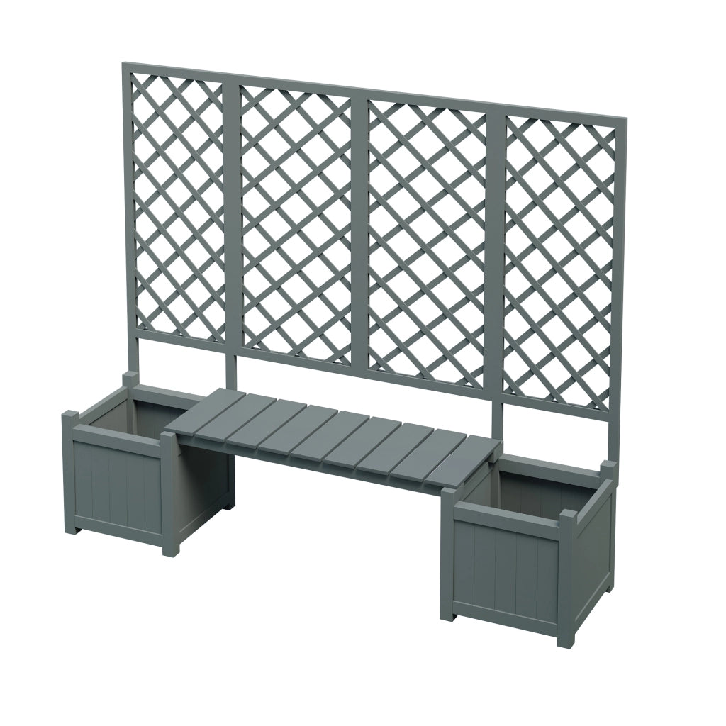 Fioriera Con Traliccio E Seduta; Ampio Spazio; Legno Massello; Grigio; Per Giardino Terrazza E Balcone 169¡Á145¡Á42 cm