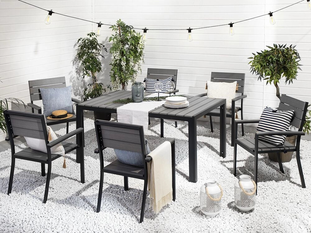 Tavolo da giardino in alluminio grigio e Nero per 6 persone moderno resistente agli agenti atmosferici