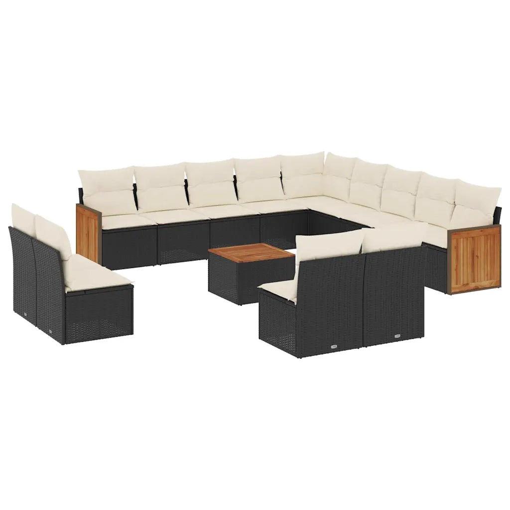 Set Divani da Giardino 14pz con Cuscini in Polyrattan Nero 3260572