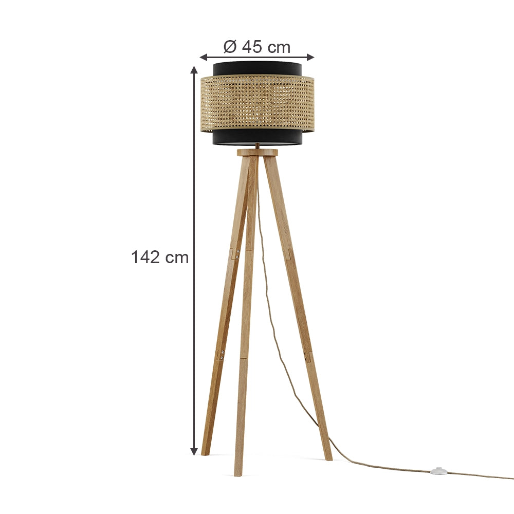 Vicco Lampada da terra Rattan/nero 45 x 142 cm
