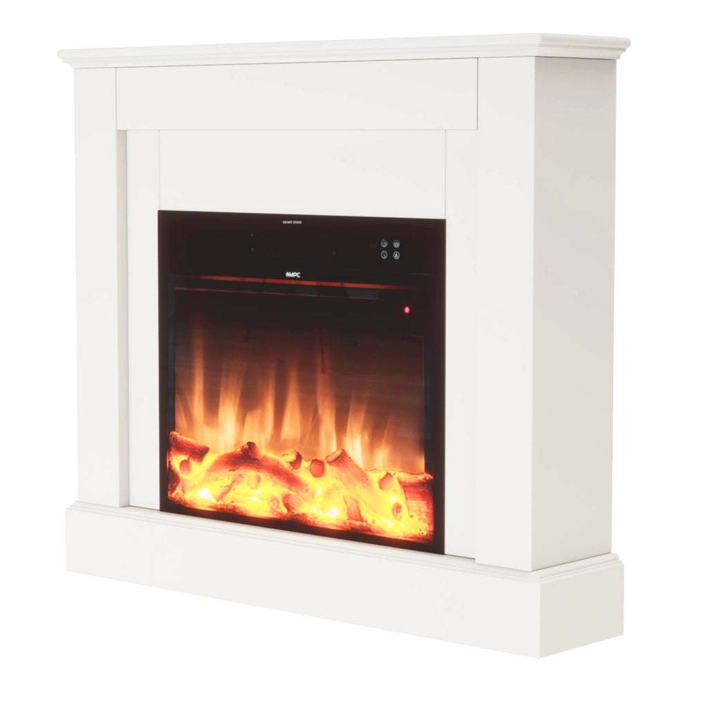 Caminetto Elettrico Da Pavimento Mpc Camillo Bianco 100cm Rivestimento In Legno Bianco 750w1500w Effetto Fiamma Led Ultra Realistico Termostato Automatico Telecomando Incluso Prodotto In Europa