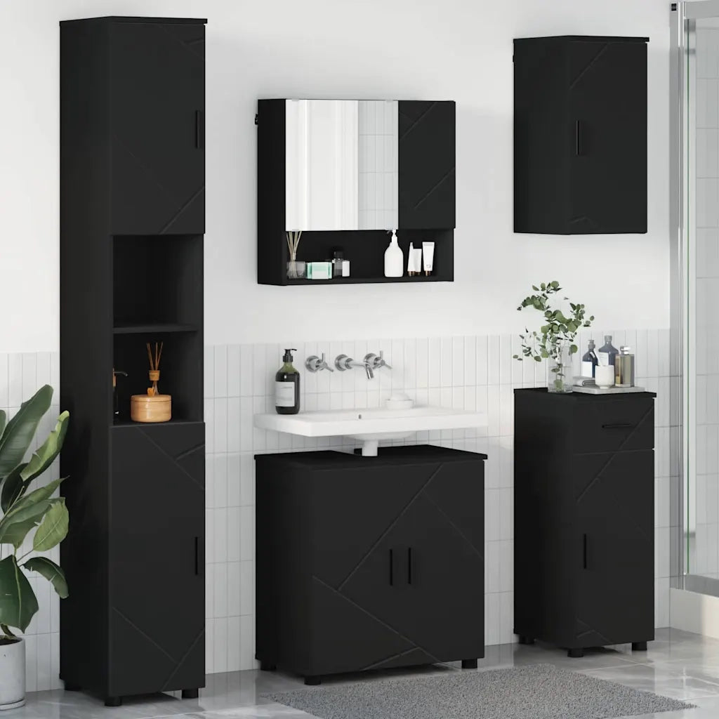 Set di mobili per il bagno con cassetto con porta 5 pcs Nero 3392994