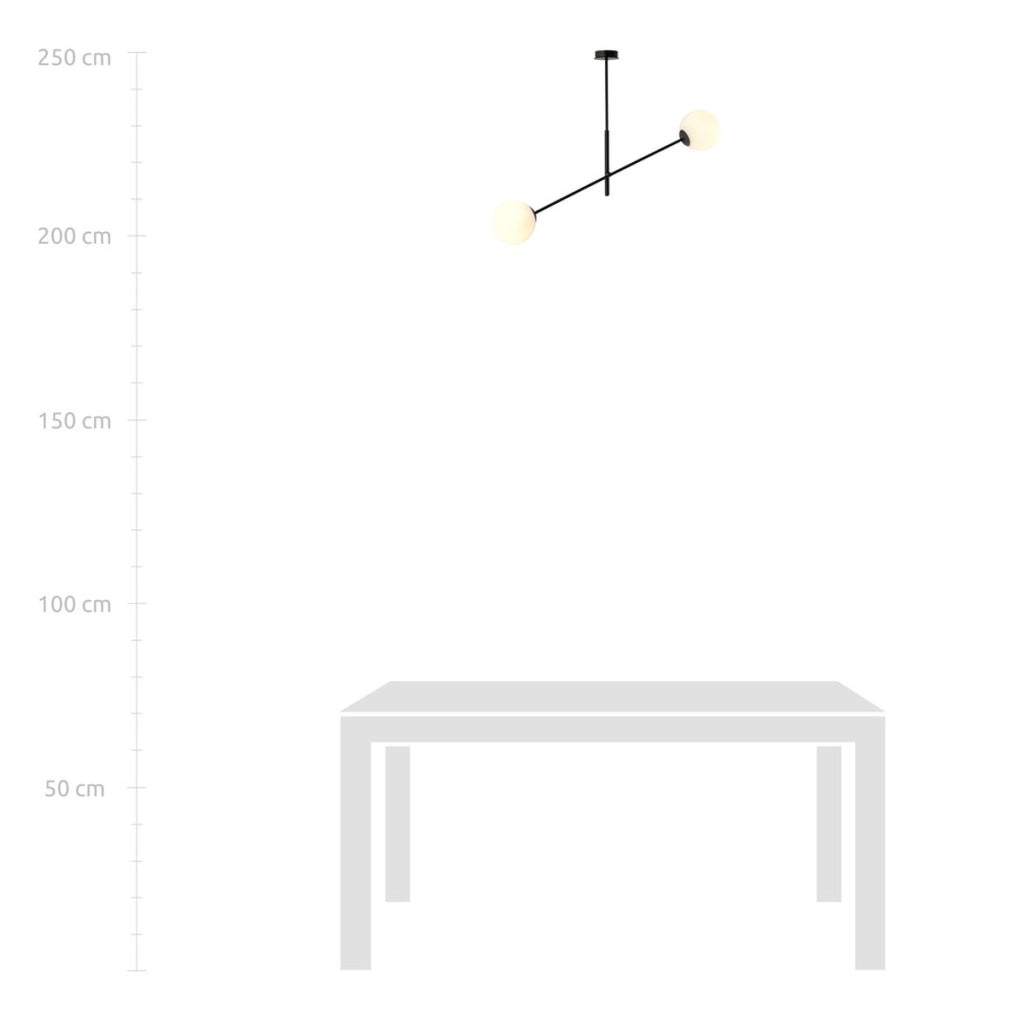Lampada a sospensione LINEAR con struttura in acciaio nero e sfere in vetro