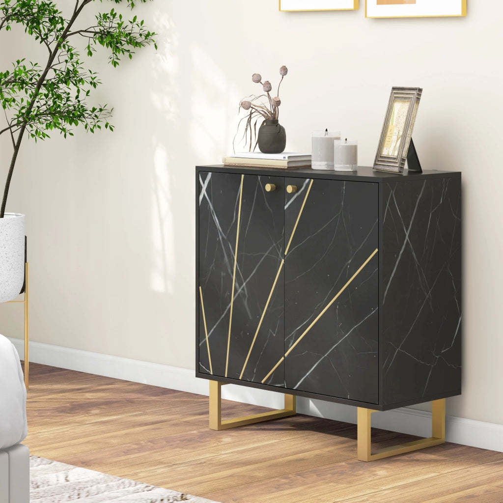 Tavolo da cucina ¨C zephmum ¨C nero, effetto marmo, metallo, 76x35x77 cm