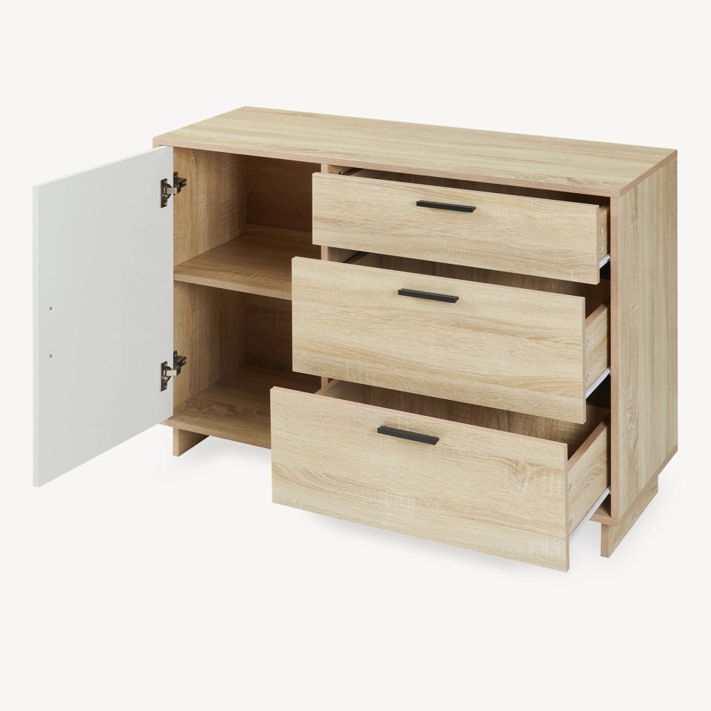 Comò Kenta con Ante e Cassetti Cassettiera Multiuso 100x35x72 cm Effetto Rovere Sonoma / Bianco [en.casa]