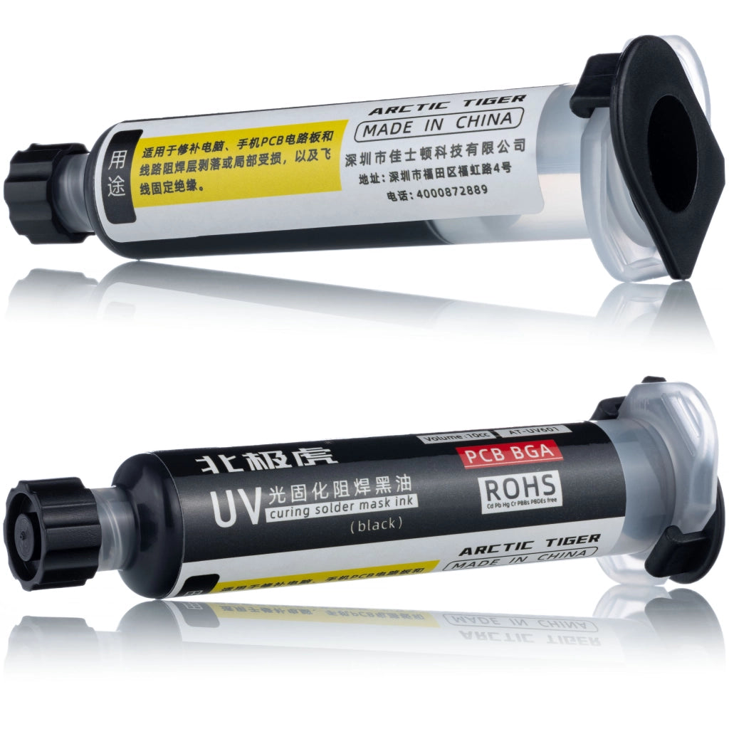Soldermaska Nera 10ml con Pistone – Protezione PCB, Isolamento Elettrico | Utensile per Riparazione Circuiti Stampati