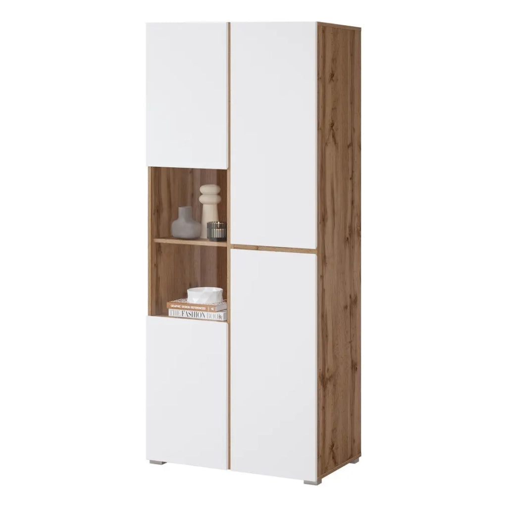 Vetrina HAVANA – Eleganza minimalista in rovere chiaro e bianco opaco - Senza LED