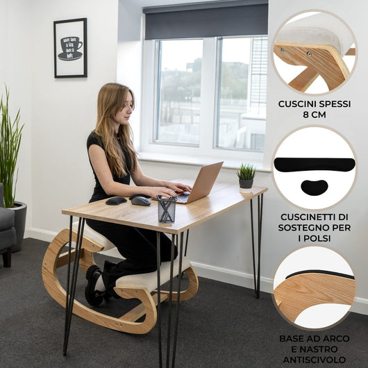 Sedia Ergonomica con Inginocchiatoio 55x85x54 cm in Legno con Accessori Beige