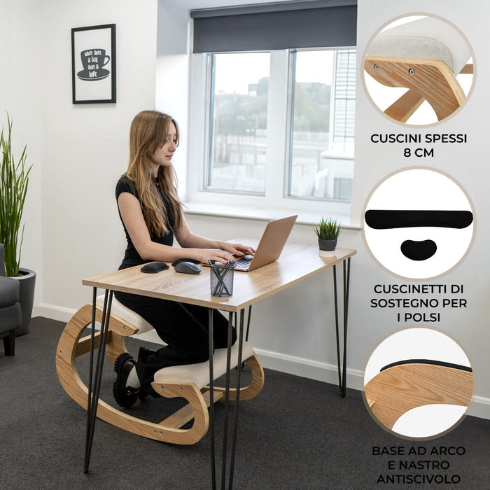 Sedia Ergonomica con Inginocchiatoio 55x85x54 cm in Legno con Accessori Beige