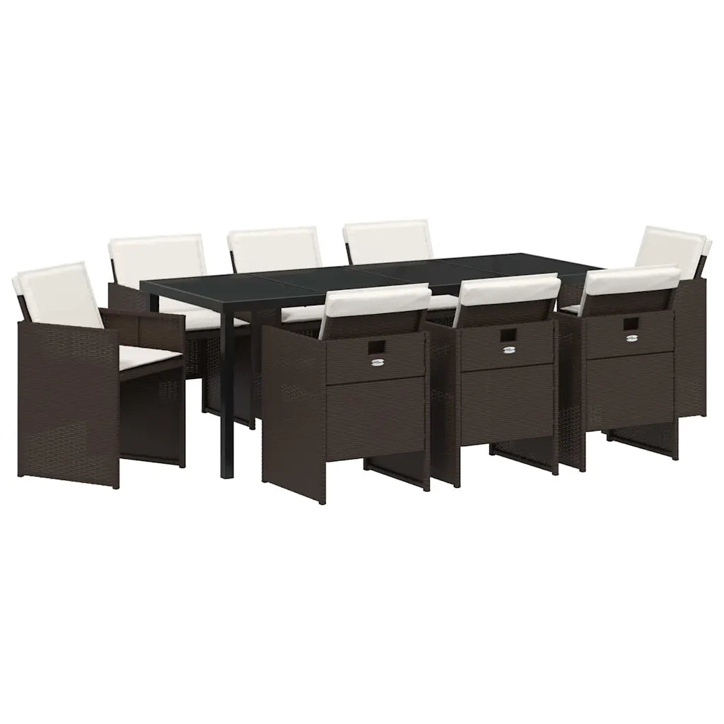 Set da Pranzo per Giardino con cuscino 9 pcs Marrone polyrattan 3379955
