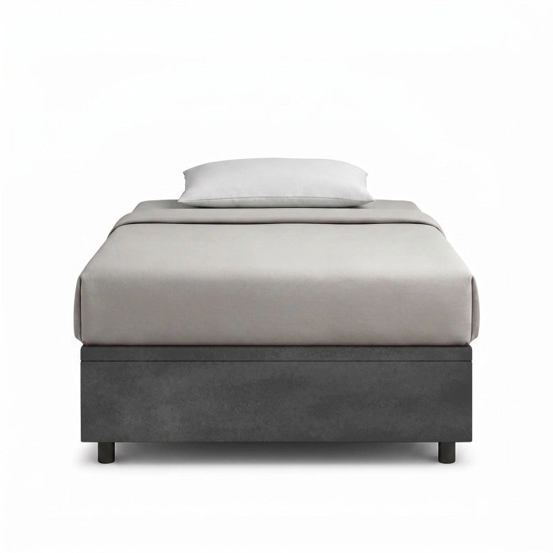 Letto imbottito Singolo 80x190 cm BoxMax - Contenitore,Microfibra,Grigio