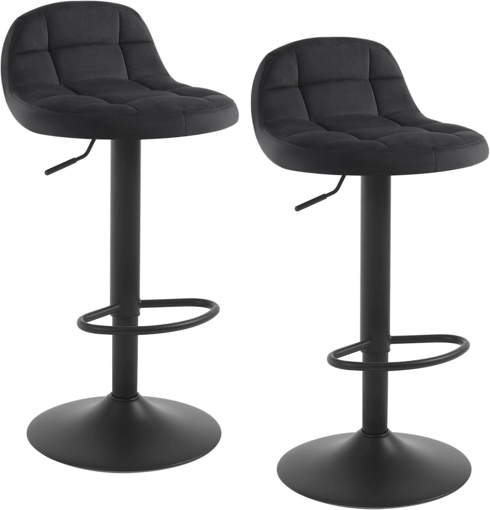 Set di 2 Sgabelli da Bar con Schienale Sedia Alta da Cucina Imbottita Seduta Regolabile in Altezza 60-82cm con Poggiapiedi Girevole a 360° in Velluto, Grigio Scuro BH317dgr-2